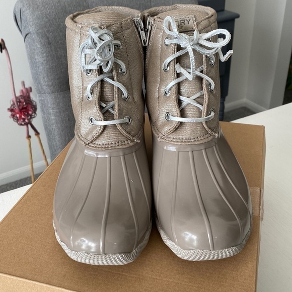 Sperry Saltwater Waterproof Shimmer Dove Duck Booties Rain Snow Boots New in Box - Picture 7 of 17